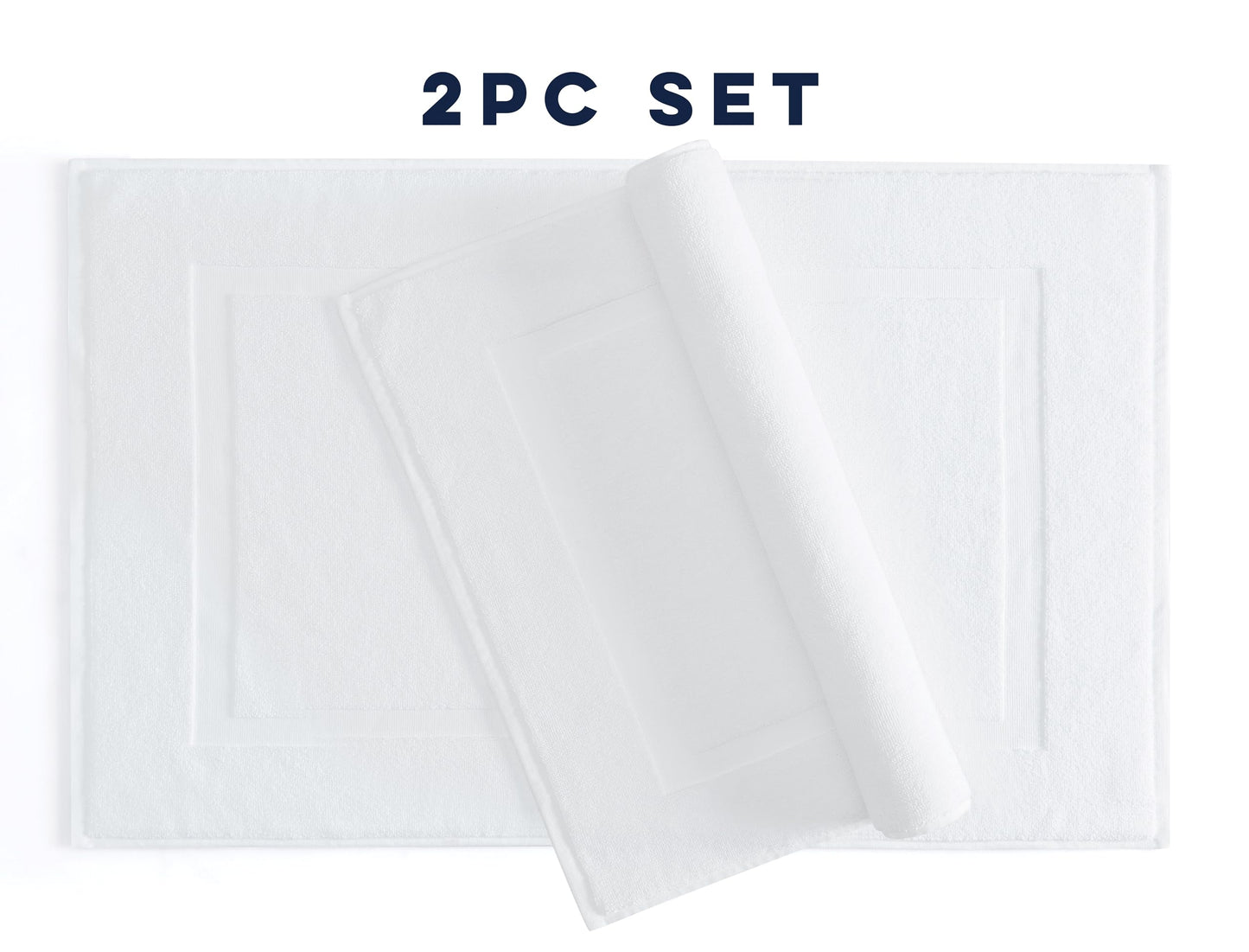 Casual Living White Cotton Bath Mats Set of 2 Towel Mats for Bathroom Floor Banded Rugs Soft Absorbent Ring Spun Cotton Washable Essentials Bathroom Shower Accessories, 34-inch x 21-inch, White