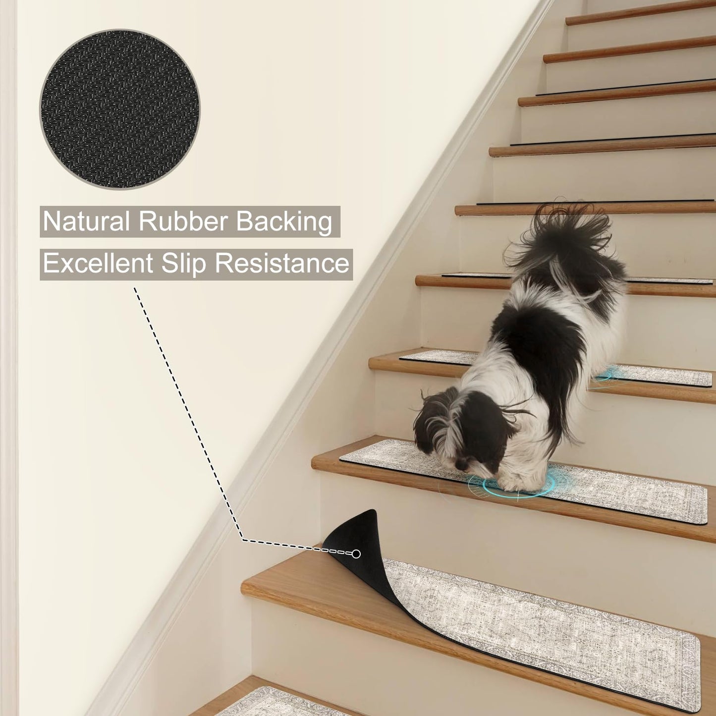 Tiveney Stair Treads Non Slip 15PCS 8"x30" Stair Runner, Rubber Backing Carpet Stair Treads for Wooden Steps, Washable Safety Carpet for Stairs Khaki Indoor Staircase Step Treads for Kids Elder Dogs