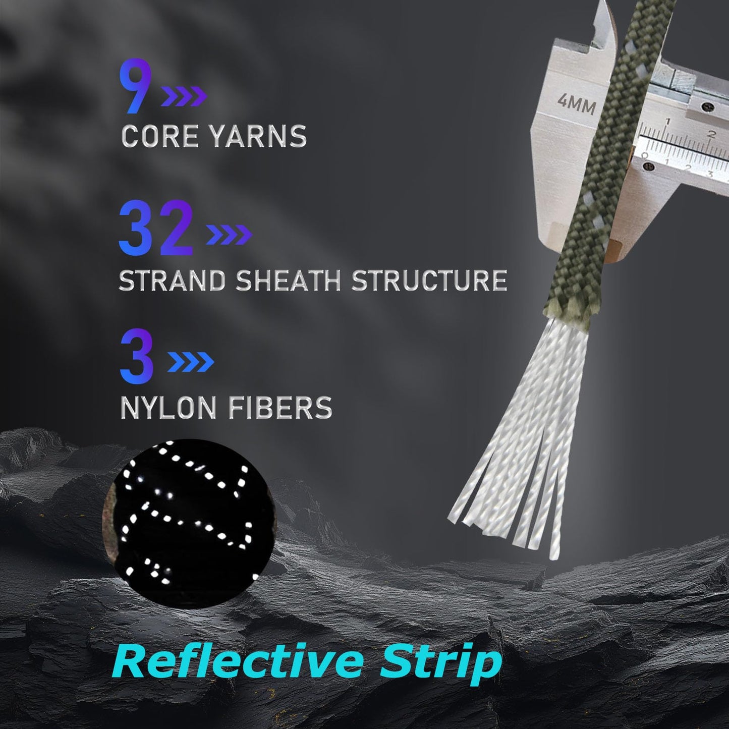 Paracordland-750LB Paracord Rope-100ft/500ft/1000ft- 9 Strand Parachute Spool Cord Heavy Duty String Ideal for Survival Gear Bracelet Camping Hikig Fishing-Black-500FT