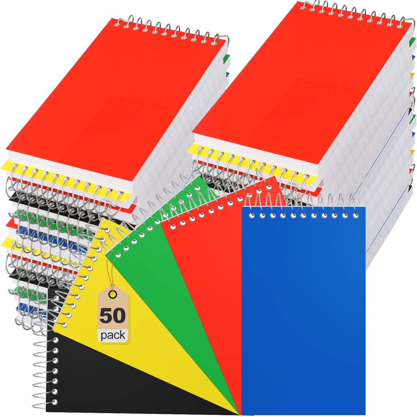 Leelosp 50 Pcs Small Spiral Notebooks 3'' x 5'' Mini Memo Spiral Notepads Pocket Size Steno Pads with Lined & Wire Bound for School Classroom Office Nurse Essentials, 75 Sheets/Pad (Neon)