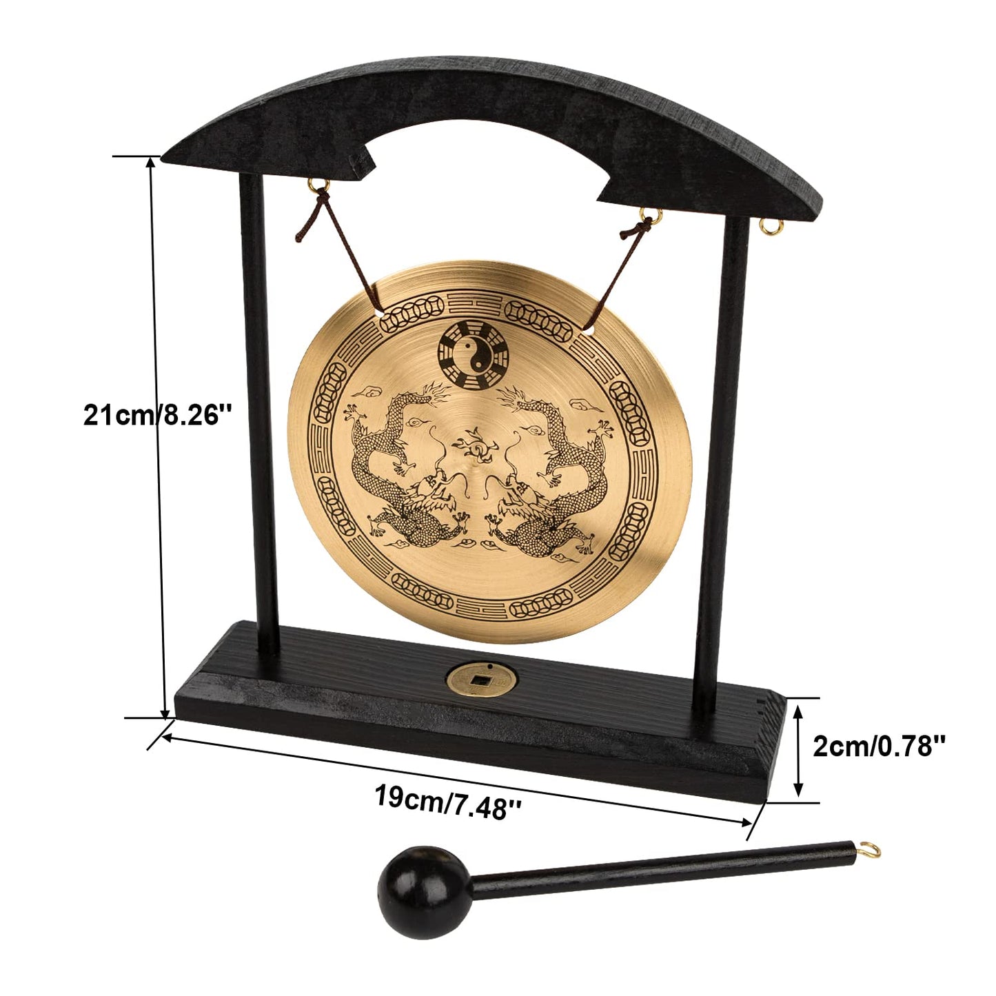 Mose Cafolo Zen Art Brass Feng Shui Desktop Gong for Home Office Table Decor Collectible Figurines