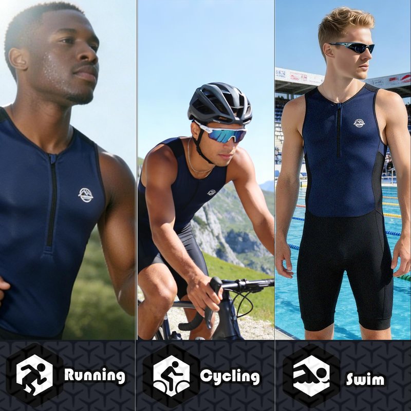 Performance Men's Triathlon Suit， Quick-Dry, Breathable & Lightweight Tri, Ideal for Swimming, Running, and Cycling (US, Alpha, Medium, Regular, Regular, Dark Blue)