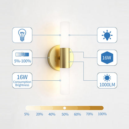 Jolux LED Bathroom Vanity Lights for Mirror,16W 1000LM Dimmable Wall Sconce with 5CCT (2700K-5000K) & Wall Switch,Gold Modern Light Fixture for Bathroom Mirror Lighting.