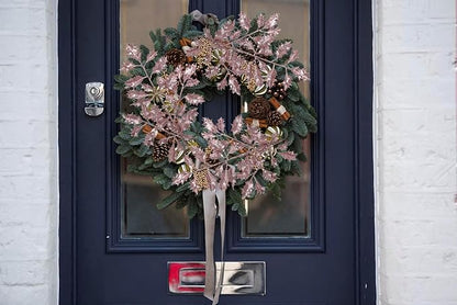 DILATATA 6Pcs Christmas Glitter Leaves Holly Leaves 23" Artificial Rose Gold Holly Leaf Picks Sprays Giltter Stems for Christmas Tree DIY Xmas Wreath Garland Home Decor - Rose Gold