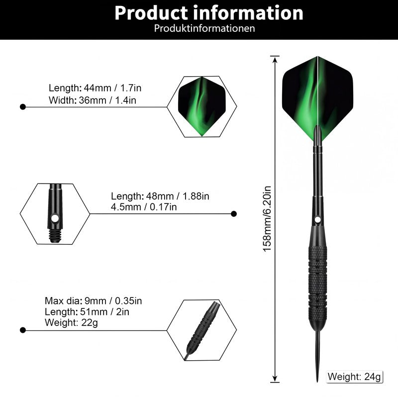WayArrival 12 Pack Steel Tip Darts, 24g Metal Dart Set with Premium Aluminum Shafts and 4 Style PET Flights, Perfect for Beginners & Darts Enthusiasts, Easy to Use, Accurate & Durable