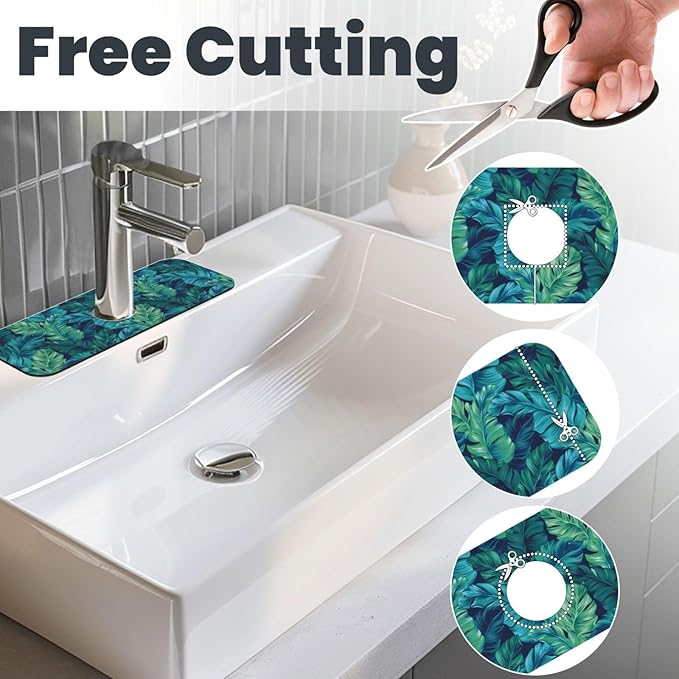 Palm Leaves Tropical Summer Green Hawaiian Kitchen Sink Splash Guard Faucet Mat