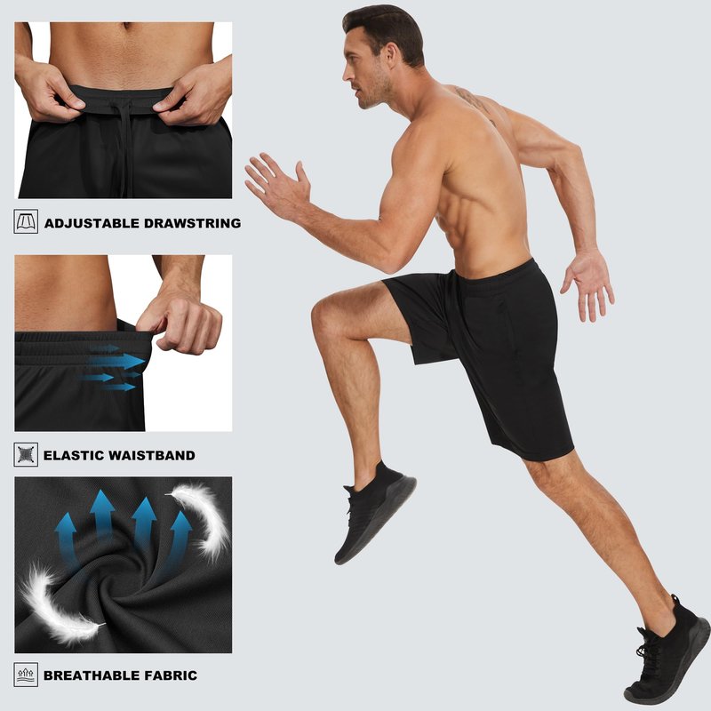 TVKSOM 5 Pack Mens Athletic Shorts with Pockets and Elastic Waistband Quick Dry Basketball Shorts Men for Running Casual
