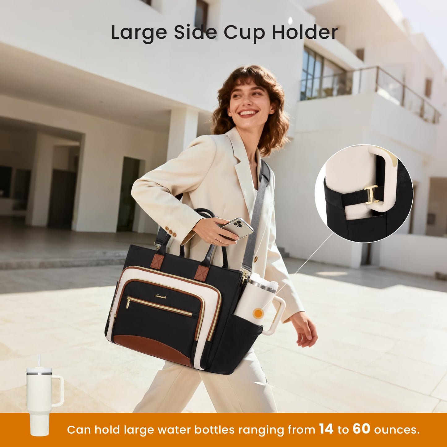 LOVEVOOK Work Tote Bags for Women,Laptop Tote Bag for Women With Large Cup Holder,Teacher Nurse Bags With Accordion File Organizer Pocket,Multi-Pockets Professional Briefcase Business Purses Handbag