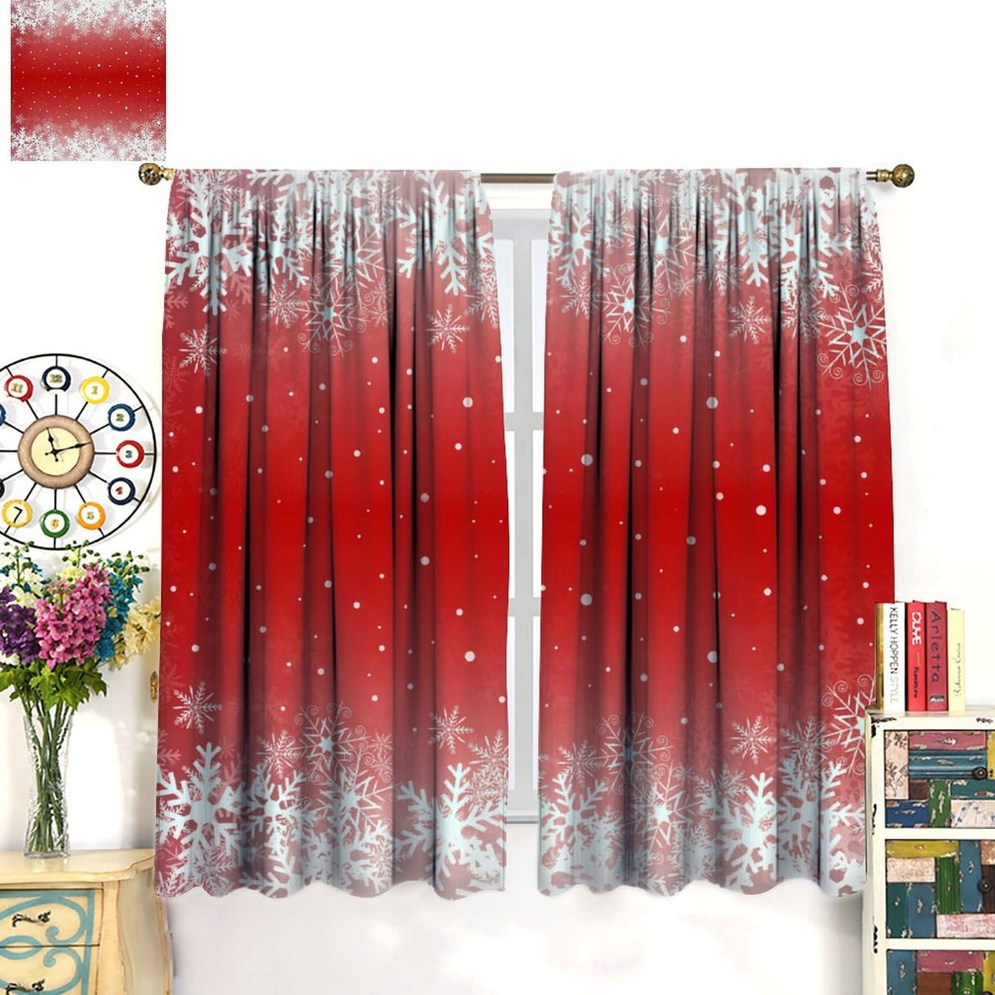 FengMingRui Merry Christmas Snowflakes Curtains for Happy Festival Living Room Bedroom Home Decor Window Drapes 52" W X 84" L