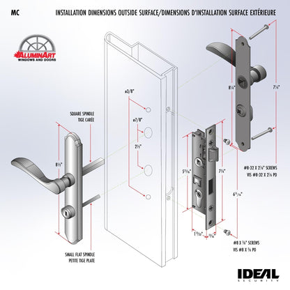 Ideal Security MCMB Curved Mortise Lock Set, Exclusive Replacement for AluminArt Storm Doors and Screen Doors, Adjustable 3/4" Backset, Matte Black