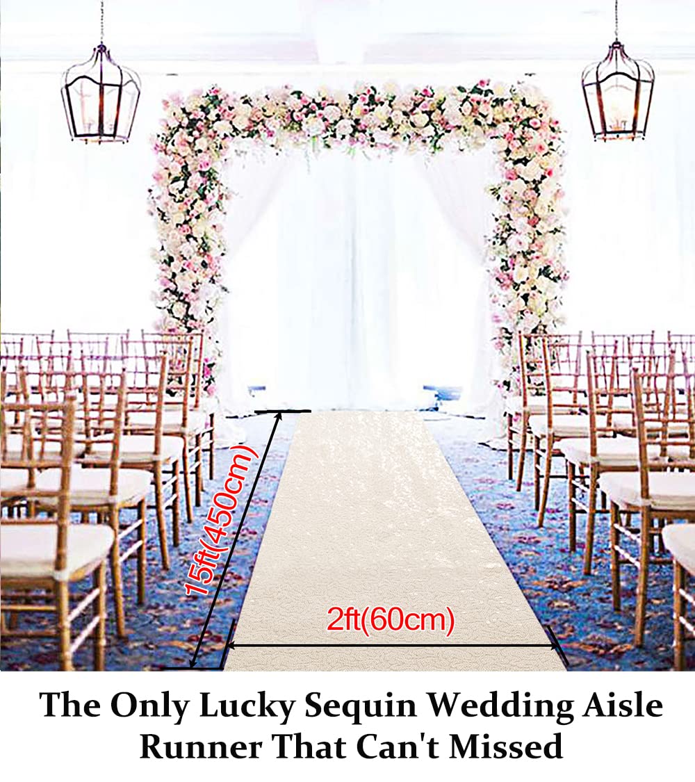 DUOBAO Aisle Runner for Wedding 15FTx2FT Sequins Indoor Outdoor Ceremonies Decor Ivory Carpet Church Runners Weddings Walkway Carpet Rugs