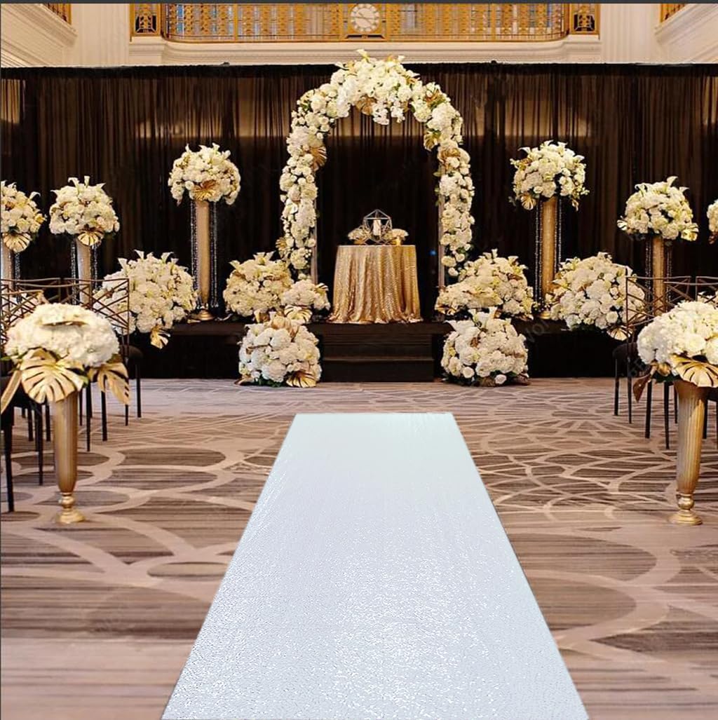 CHHEART White Aisle Runner for Wedding Ceremony 3FTx15FT Aisle Runner Carpet Rugs White Sequin Aisle Runner for Party Outdoor Wedding Aisle Runner