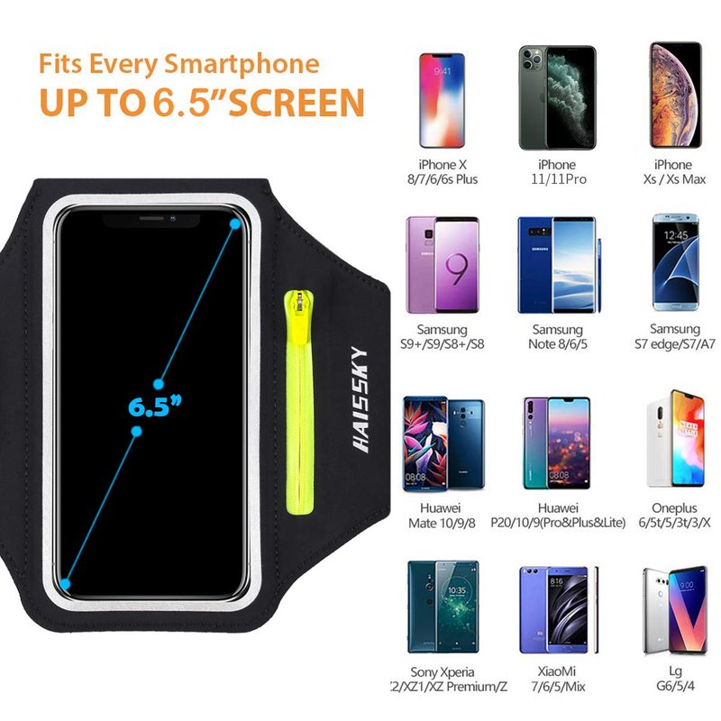 Running Armband with Earphone Bag Cell Phone Armband for iPhone 17 16 15 Pro 14 Plus 13 11 XR, Galaxy S24/S10 Water Resistant Sports Phone Holder Case & Zipper Slot Car Key Holder for 6.7 inch Phone