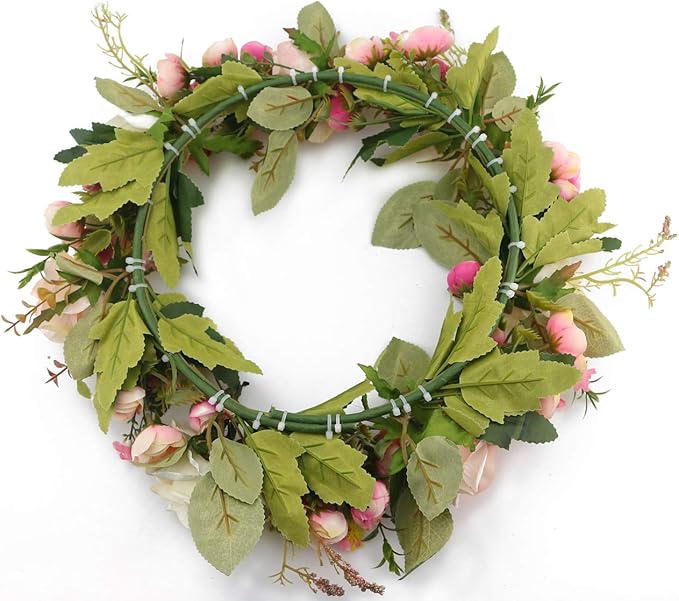 Ogrmar Artificial Flower Wreath/Handmade Floral Artificial Simulation Rose Flowers Garland Wreath for Home Front Door Christmas Wedding Party Decoration (Rose)