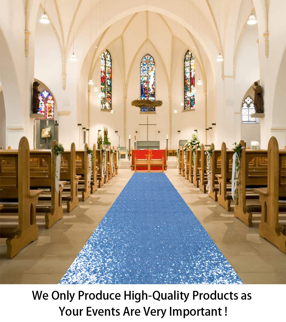 ShiDianYi Blue Aisle Runner for Wedding 15FTx2FT Modern Baby Blue Glitter/Sequin Mesh Fabric with Sequins Wedding Rug Runner