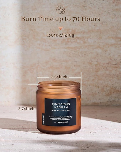 M&SENSE Cinnamon Vanilla Fall Scented Candles for Home, Natural Soy Wax 11.6oz 70 Hours Large Long Lasting Strong Scented Classic 2 Wicks Jar Candle Gift for Housewarming