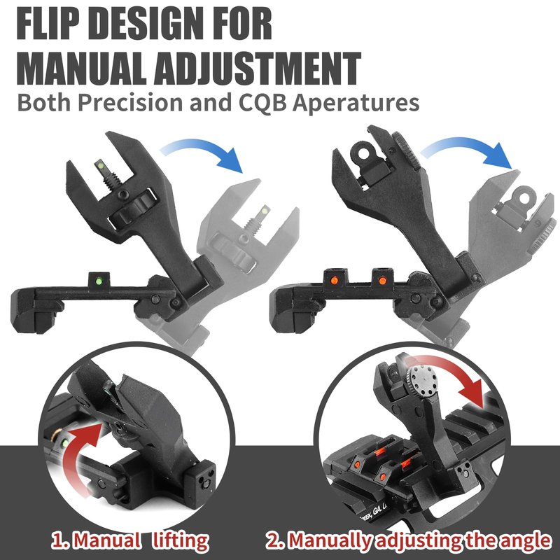 ZBULAR Fiber Optic Sights, Front and Rear Backup Sights with Green Red Fiber Optics Dots, Tool-Free Adjustable Front Sight Rapid Transition (Black)