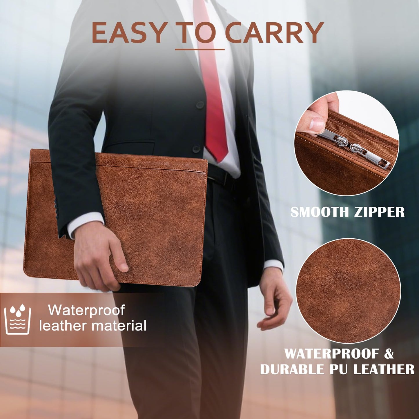 Calfinder 3 Ring Portfolio Binder with Zipper,Leather Portfolio for Men,Padfolio for Women,Professional Business Portfolio Organizer for Resume/Interview, A4 Letter Document Organizer