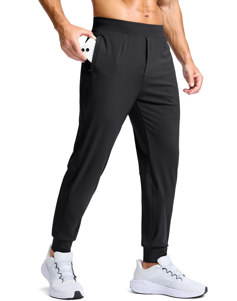 G Gradual Men's Golf Joggers Pants with Zipper Pockets Stretch Sweatpants Slim Fit Track Pants Joggers for Men Work Running (Black, L)