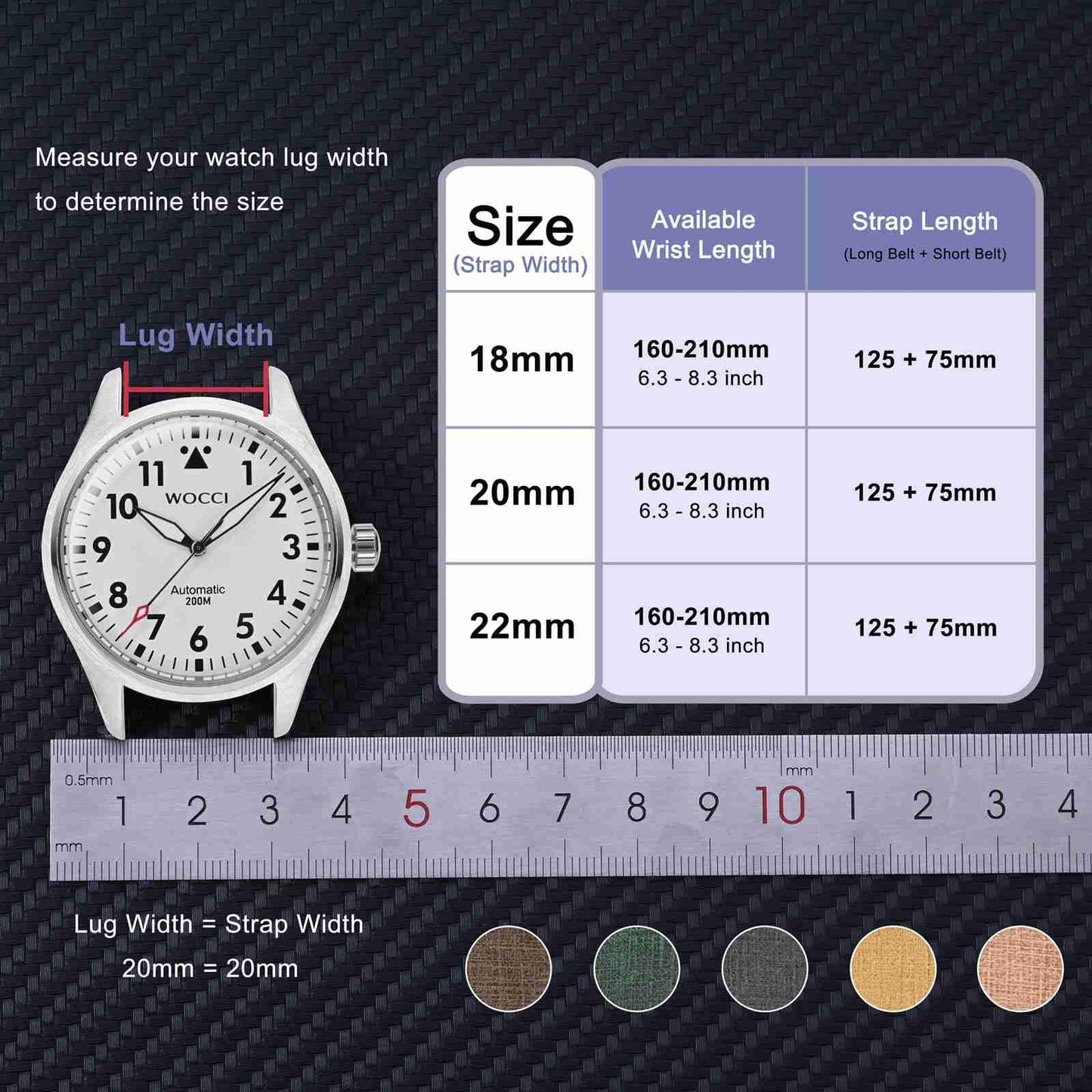 WOCCI 18mm Leather Watch Band, Full Grain Calfskin (Beige)