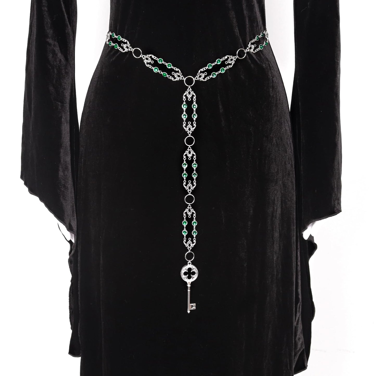 L'VOW Women Renaissance Belt Viking Witch Belt Green Waist Metal Chain Belt for Medieval Dresses
