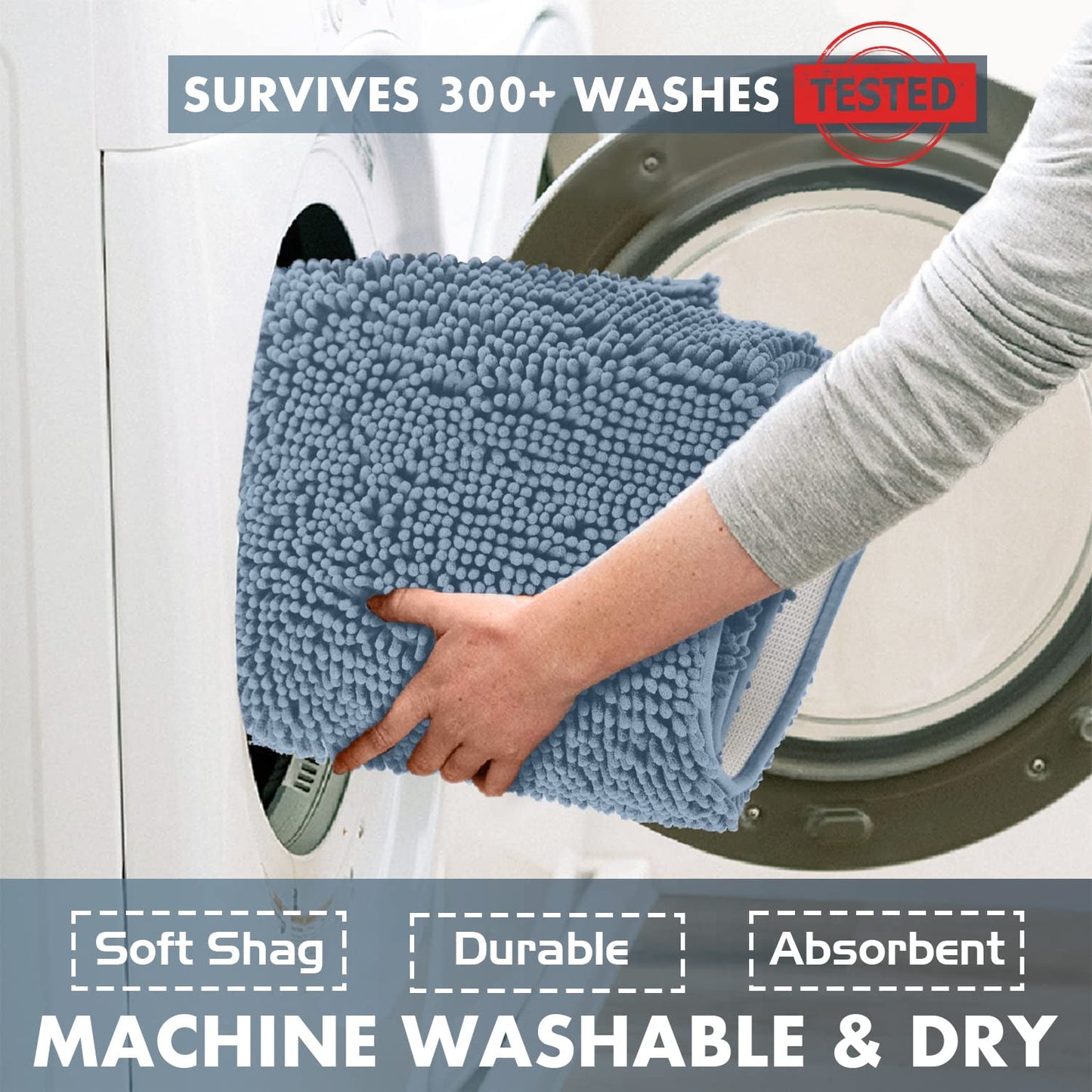 LuxUrux Bath Mat, Extra-Soft Plush Non-Slip Bathroom Rug, Luxury Chenille Microfiber Material, Super Absorbent Shaggy Bath Rug. Machine Wash & Dry (17 x 24 inches, Sky Blue)