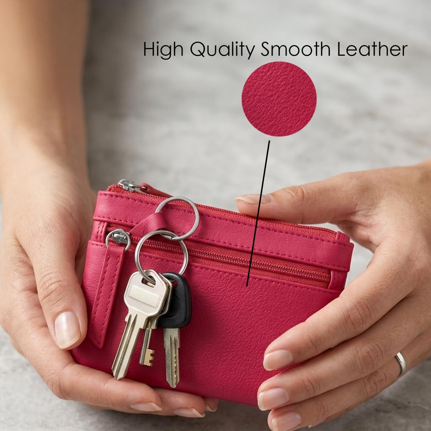ili New York Mini Leather Coin Purse, Compact Genuine Leather Pouch with Key Ring & RFID Protection, Used for Coins, Keys and Cards, Ideal for Travel and Everyday Carry, Red