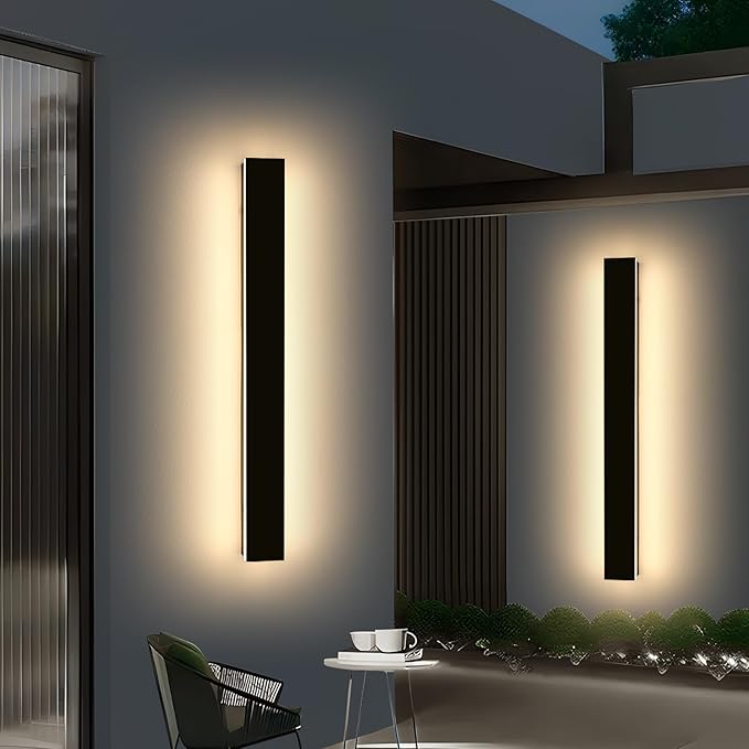 Mikeru 39.3" 2Pack Outdoor Wall Sconce 3000K Warm White - IP65 Waterproof Black Exterior Light, Hardwired Wall Mounted Fixture for Porch, Patio & Entryway | Non-Dimmable Weatherproof Design