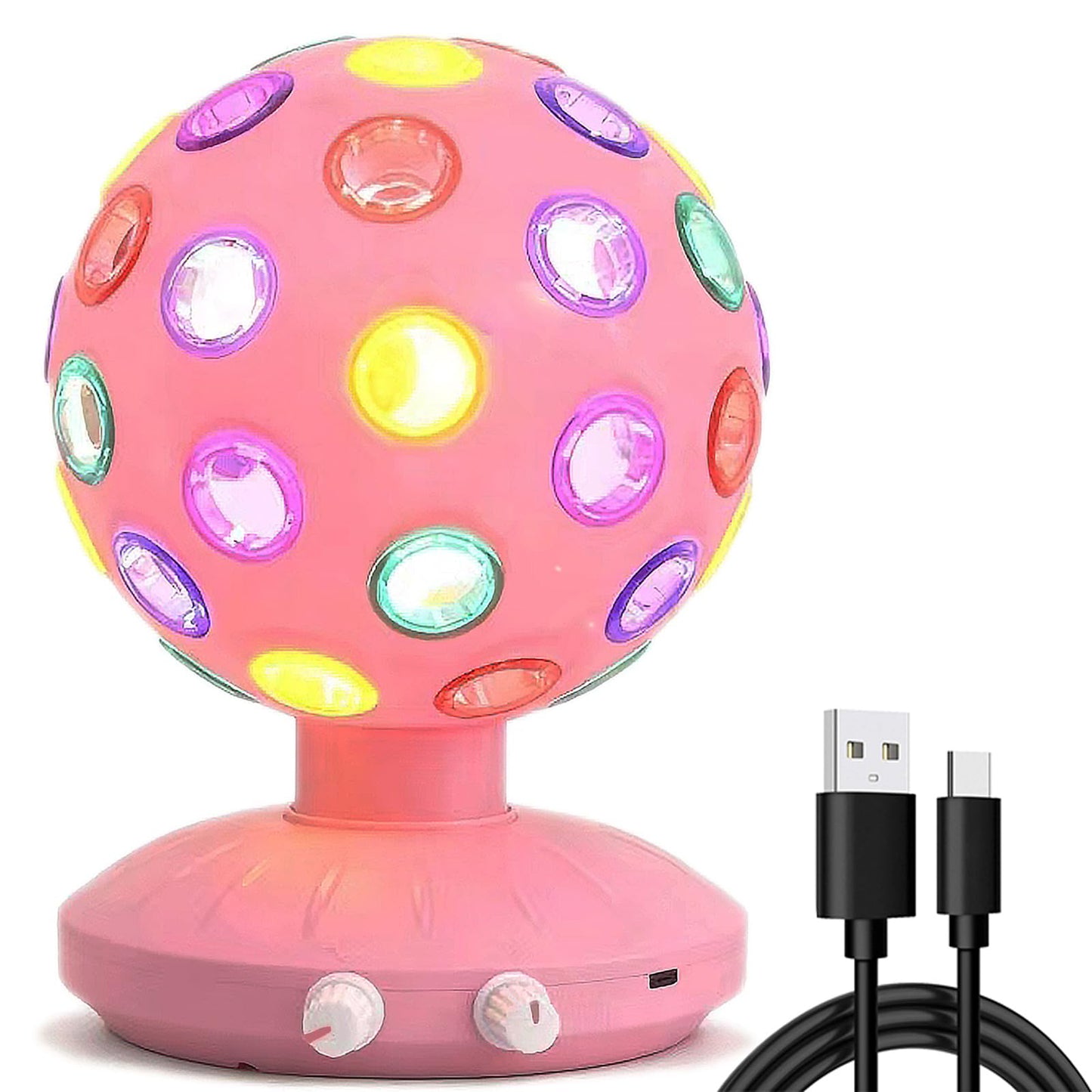 Spinning Disco Ball LED Night Light Projector 360° Rotary Speed/Brightness Adjustable Lamp for Parties, Lighting, Halloween, Christmas, Birthday, Holiday, Club, Bar (USB/Battery Operation) (Pink)