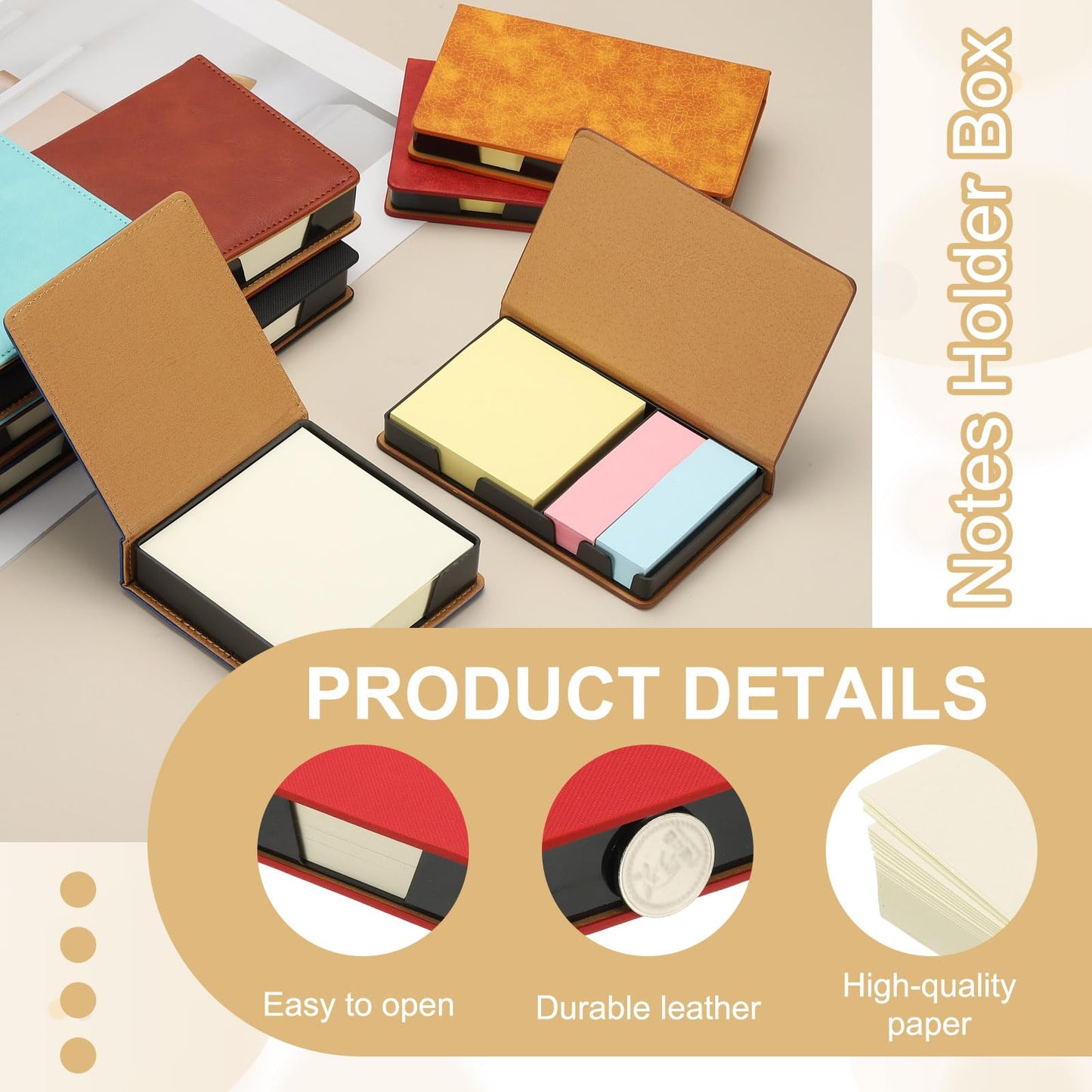 PATIKIL 140 Sheets Leather Sticky Notes Holder, 10in Post Notes Holder Storage Box Desktop Mini Square Case Business Card Holder Memo Pad Organizer for Desk Home Office Notebook, Red
