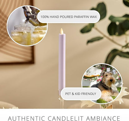 Luminara Flameless Candle Taper (1" x 9.5") Melted Top Real Wax Unscented Remote Ready Timer (Gentle Lavender)