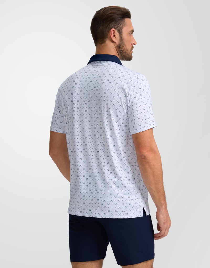 Obla Mens Golf Polo Shirts Short Sleeve Dry Fit Performance Moisture Wicking Casual Print Collared Golf Shirts for Men(White Golf Clubs_XXL)