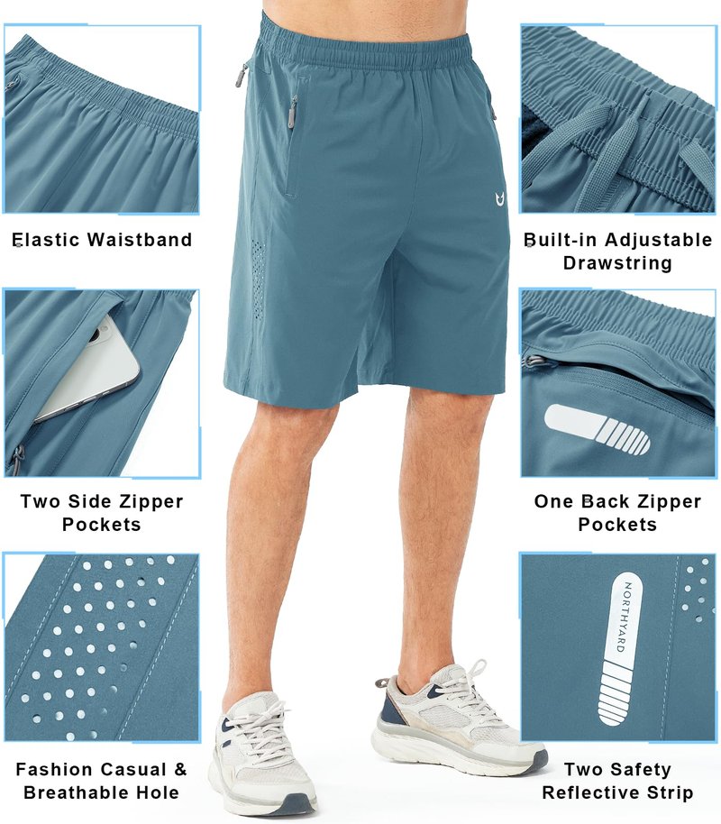 NORTHYARD Men's Athletic Running Shorts Quick Dry Workout Shorts 7"/ 5"/ 9" Lightweight Sports Gym Basketball Shorts Hiking Exercise GREYBLUE-9inch 4XL