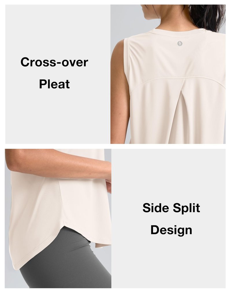 SANTINY Women's Sleeveless Workout Tops Breathable Lightweight Active Tennis Yoga Shirts Athletic Running Tank Tops for Women (Cream_XS)