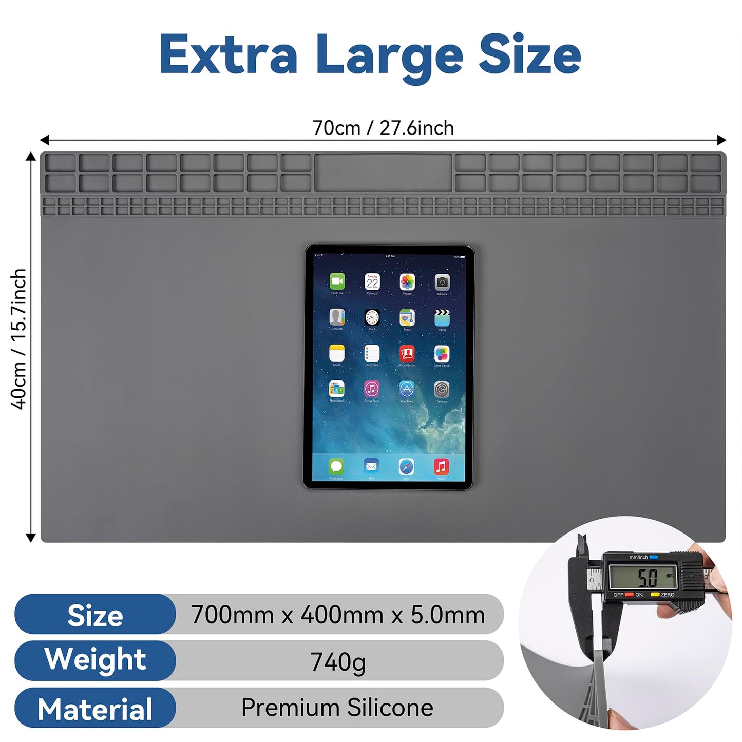 Kaisi Extra Large Soldering Mat, Oversized 932°F Heat Resistant Silicone Solder Mat, Large Repair Workbench Pad for Electronics Phone Watch Laptop Repair, BGA Soldering Iron (Grey,27.6''x15.7'')