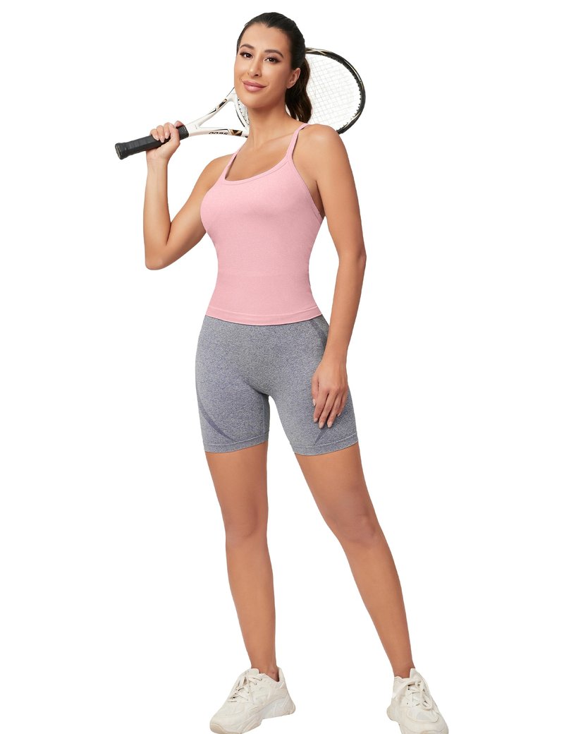 MathCat Workout Tank Tops for Women with Built in Bra, Sleeveless Gym Tops Seamless Racerback Athletic Yoga Shirts Pink