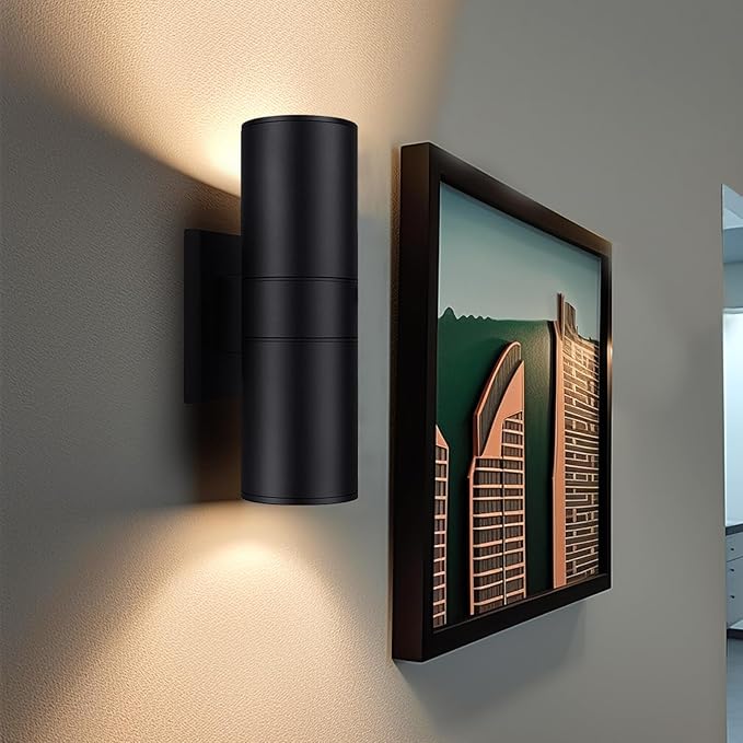 Exterior Double Up Down Outdoor Wall Lights, Mi.Light Remote Control RGB Color Changing 1200lm Warm White 3000k RGB+CCT Cylinder Outdoor Wall Light, Smart LED Exterior Lighting (4 Pack)
