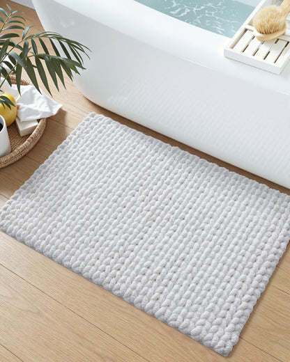 DEXI Bathroom Rugs 24x36, Non Slip Washable Bath Mat, Luxury Chenille Super Absorbent Ultra Thick Bathmats for Shower Floor, Plush Fluffy Shaggy Carpet for Tub, White