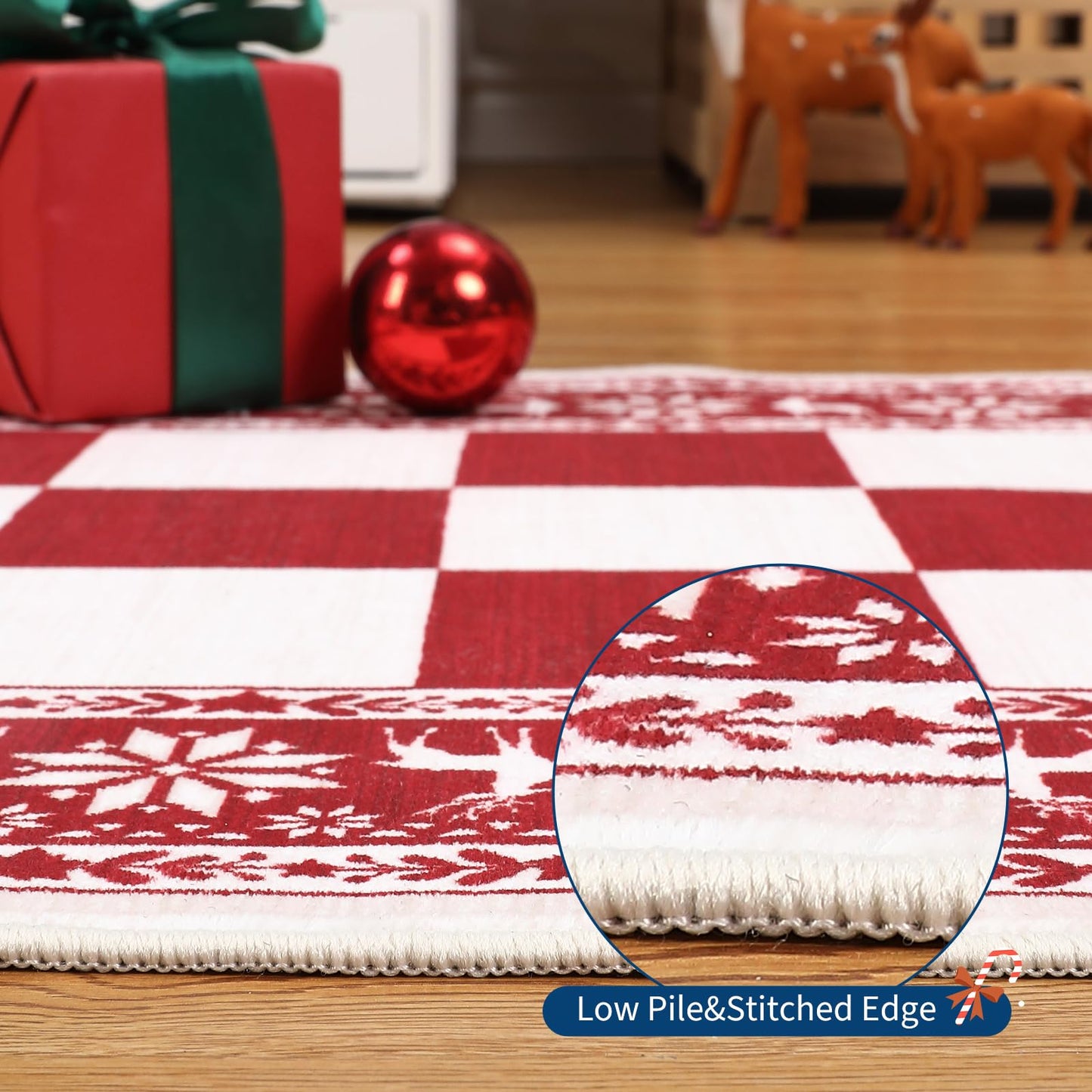Garvee 4x6 Rugs for Living Room, Checkered Christmas Rugs for Holiday Decor, Non Slip Low Pile Washable Rug for Kitchen, Entryway, Bedroom, Red