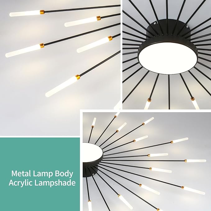 ziidoo Modern Ceiling Light,30+1 Lights Metal Firework Designed Chic Led Lighting Fixture for Farmhouse Kitchen Dining Room Bedroom Hallway Living Room (Black)