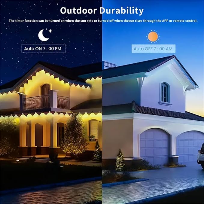 140FT Permanent Outdoor RGB Lights - IP67 Waterproof with Smart App Control Remote, DIY Scene Modes, Music Synchronization, Eaves Lights for Garden Decor, Deck, Party, Party,Roof
