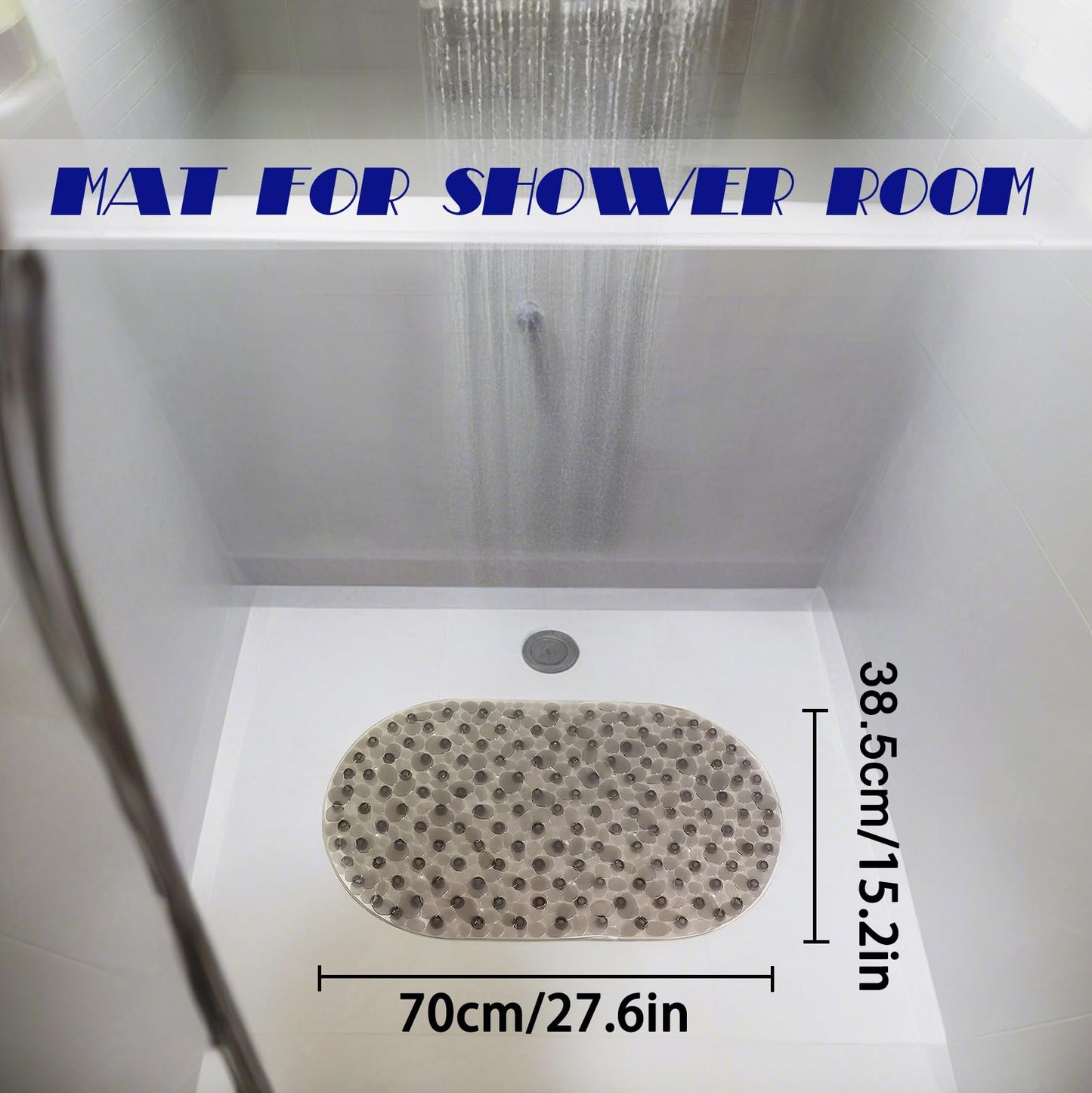 Anti-Slip Bathtub Mats Shower Bathroom Pad Floor Long Mat,Stone Texture Design with Large Suction Cup Bath Tub/Shower Room/Shower Safety Mats,BPA Free for Kids Bath Rugs/Bath Accessories