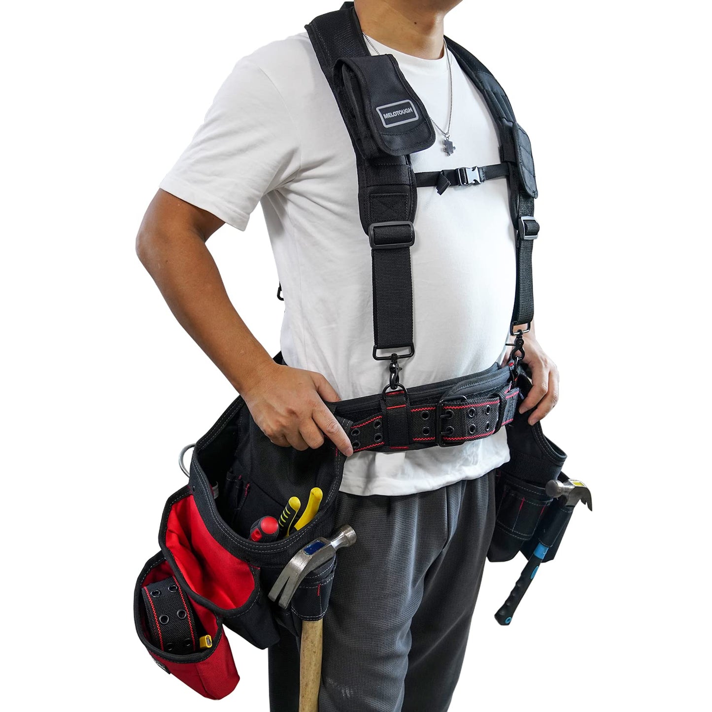 MELOTOUGH Padded Tool Belt with D ring for men construction Strong Durable Double Metal Roller Buckle,adjustable waist 44'-53'thick confortable foam padding (XXL)