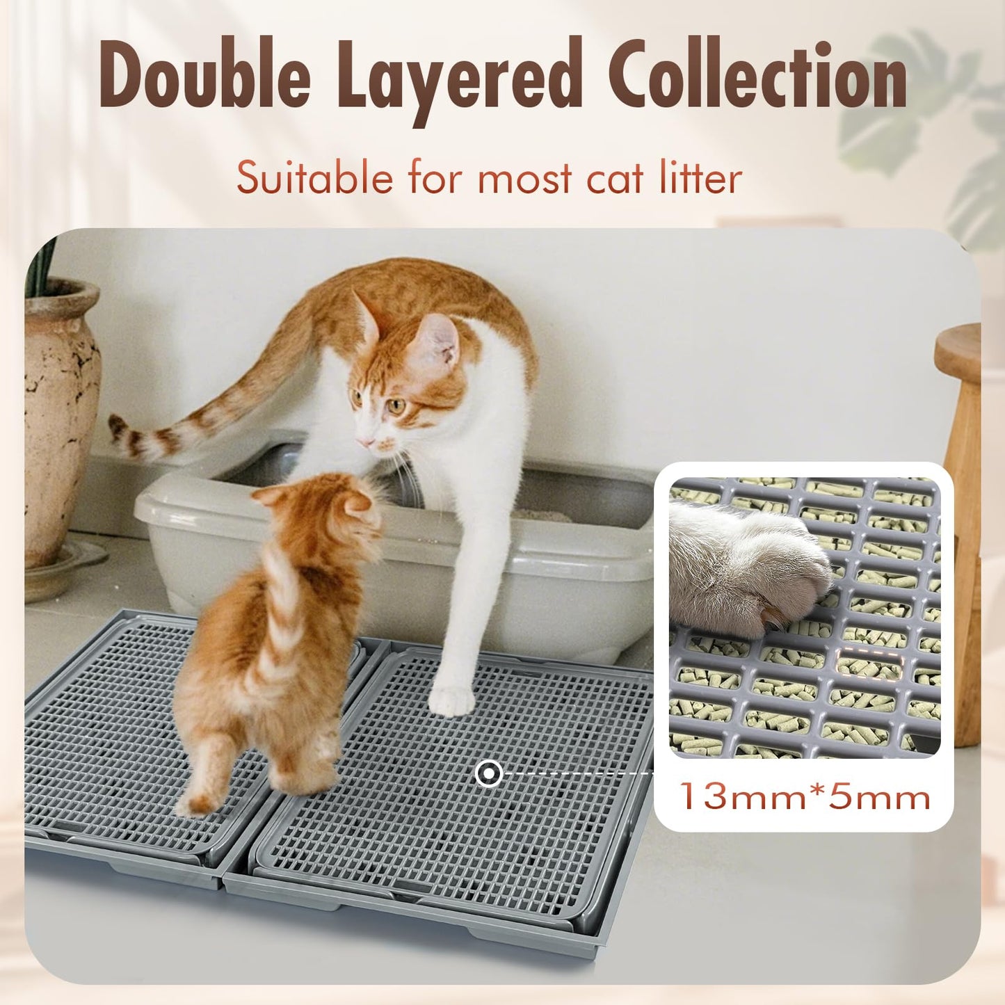 Rarenut 2Pack Cat Litter Box Step, Litter Catcher, Expandable Interlock Litter Mat, Washable Easy Clean, Waterproof & Urine Proof, Dark Grey