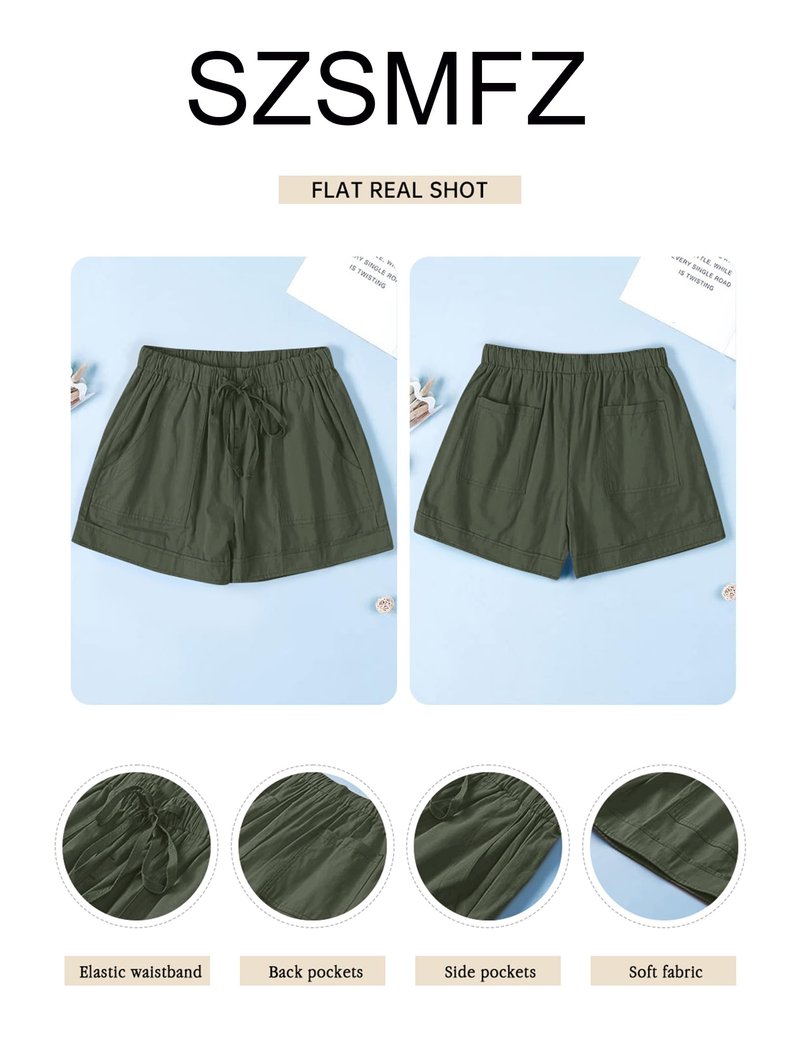 SZSMFZ Womens Elastic Waist Casual Drawstring Shorts Summer Beach Shorts Lightweight Athletic Shorts Comfy Short Pants with Pockets(1-Army Green,Medium)