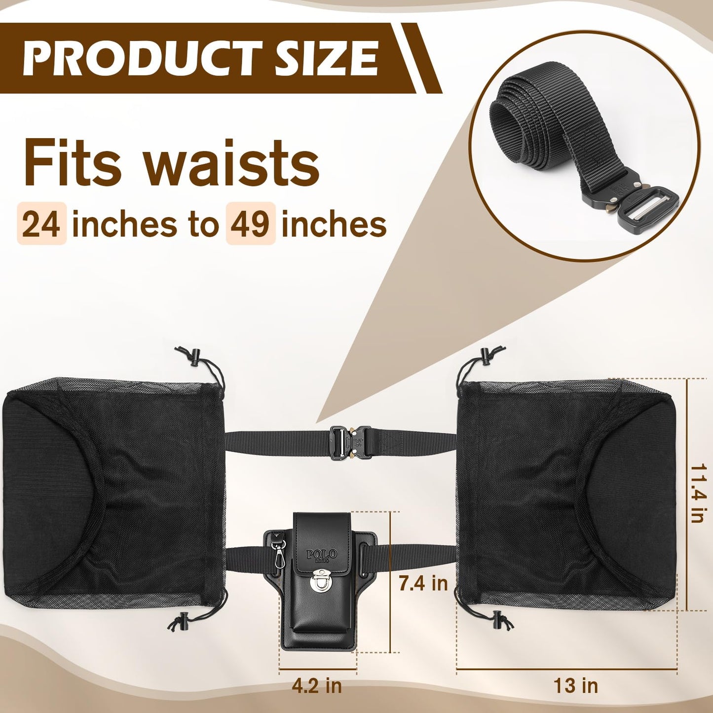 ProtectHobby Mushroom Foraging Bag Kit with Adjustable Waistband - 2 Folding Mesh Bags & Leather Tool Pouch, Suitable for Collecting Mushroom and Berry Pickers