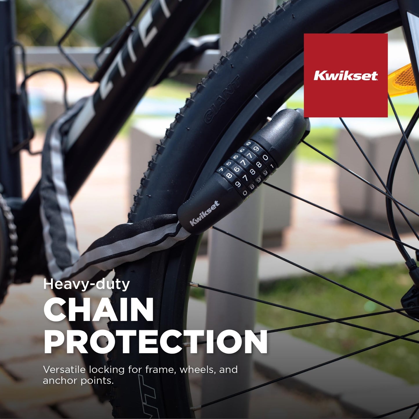 Kwikset 4 ft Combination Bicycle Chain Lock, 5-Digit, 1/4 in Diameter, Outdoor Bike Security, 1 Pack, Black