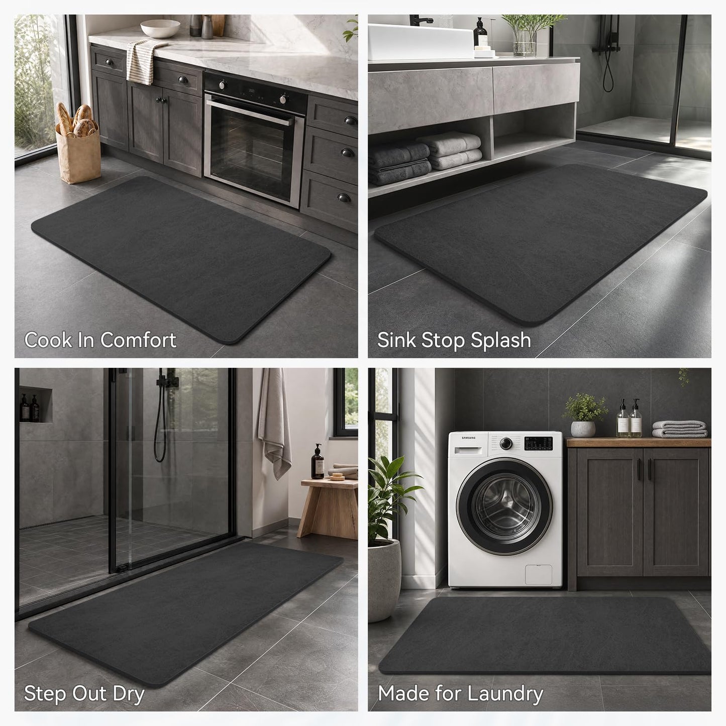 MontVoo -Bath Mat Rug-Rubber Backing Non Slip Quick Dry Absorbent Thin Bathroom Rugs Fit Under Door-Faux Suede Surface Bathroom Floor Mats-Shower Rug for in Front of Bathtub Shower Dark Grey 16"x24"