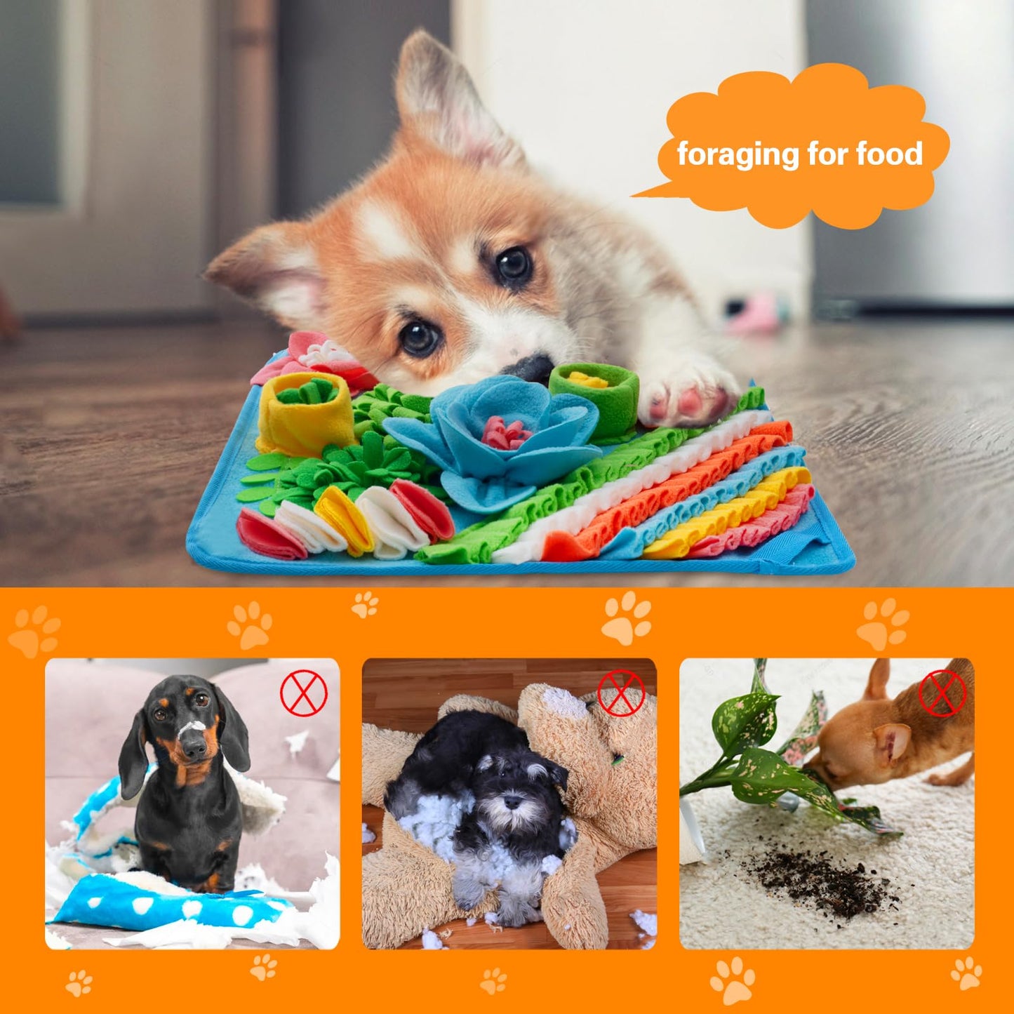 Oliumt Snuffle Mat for Dogs, Sniff Mat Slow Feeding Mat for Small Pets Cats, Rabbits - Help Stress Relief and Training - Stimulate Your Pet's Foraging Skills! (Blue)