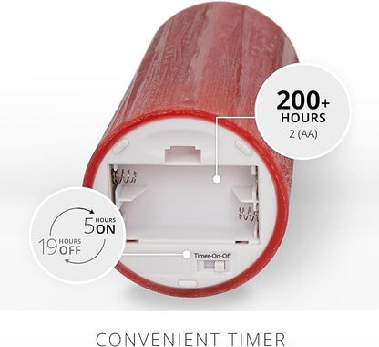 Luminara Selenite Looking Flameless Candle, Holiday Red 3" x 6.5", Battery Operated Real Wax Moving Flame LED Pillar w/Timer, Home Decor Unscented